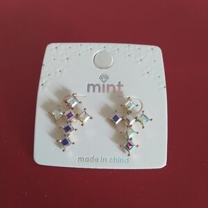 Aurora Borealis Cross Rhinestone Gold Earrings